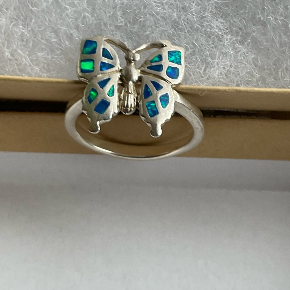 🦋Sterling Silver Butterfly Ring with OPAL INLAY Accents🦋🩵 SIZE 7.34 - Picture 7 of 11